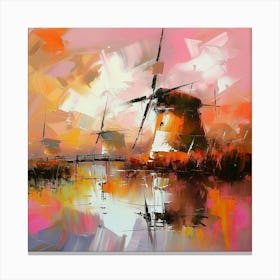 A square abstract landscape featuring a windmill 1 Canvas Print