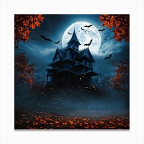 A Fiercely Blazing Haunted House Banner Devilishly Shadowed And Skittish Across The Eerie Pattern O (3) Canvas Print