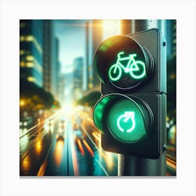 Traffic Light With Bicycle Canvas Print