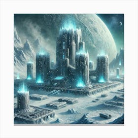 A Science Fiction Depiction Of Massive Ice Fortres Canvas Print