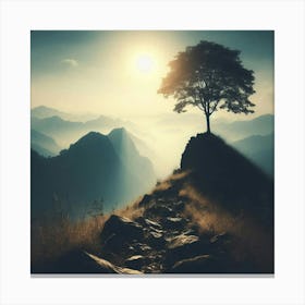 Lone Tree On Top Of Mountain Canvas Print