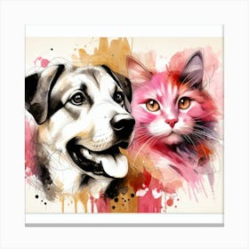 Dog And Cat Painting Canvas Print