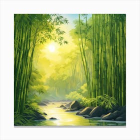 A Stream In A Bamboo Forest At Sun Rise Square Composition 253 Canvas Print