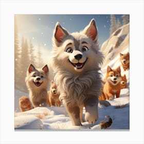 Huskies In The Snow 1 Canvas Print