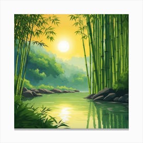 A Stream In A Bamboo Forest At Sun Rise Square Composition 100 Canvas Print