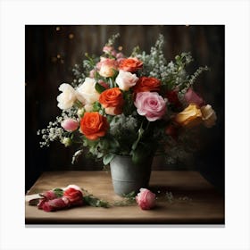 Roses In A Vase Canvas Print