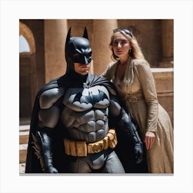 Batman at the tomb with beautiful girl Canvas Print