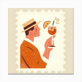 Man Holding a Aperitif Spritz Juice on Postage Stamp Canvas Print