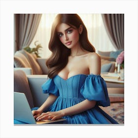 Beautiful Woman In Blue Dress Canvas Print