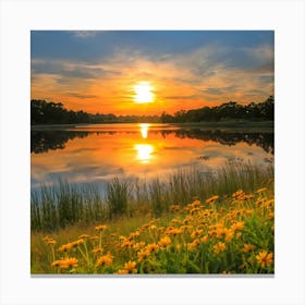 Sunset Over A Lake Canvas Print