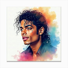 Watercolor Image Of Michael Jackson With Rainbow Colored Mist 1 Canvas Print