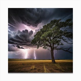 Lightning Over A Tree 1 Canvas Print