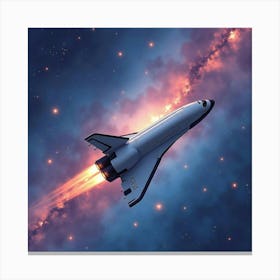 Shuttle Soaring Through A Watercolor Magical Galaxy 1 Canvas Print