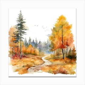 Watercolor Autumn Forest Path Canvas Print