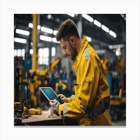 Worker Using Tablet In Factory Canvas Print