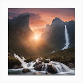 Waterfall At Sunrise Canvas Print