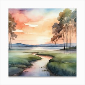 Watercolor Landscape Painting Canvas Print