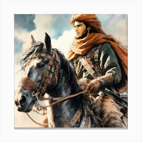 Young Moroccan Rider On His Berber Horse Color Detail Painting Canvas Print