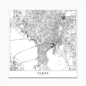 Tampa White Map Square Canvas Print