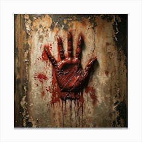 Bloody Handprint Smeared Across An Aged Wall Texture Of Dripping Blood Eerily Glistening Disturbin (5) Canvas Print