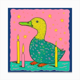 Colourful Birthday Duckling Linocut Style 3 Canvas Print