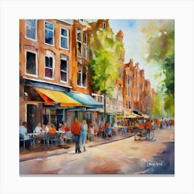 Amsterdam Cafes.Amsterdam city.summer. Cafes. Passersby, sidewalks. Oil colors. 17 Canvas Print