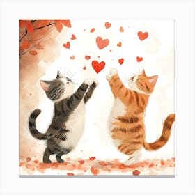 Dancing Cats Under Falling Heart 3 Canvas Print