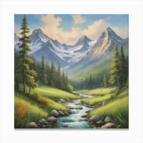 Mountain Stream Art Print Paintings 1 Canvas Print