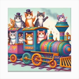 Steam Train with cats 1 Canvas Print