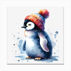 Penguin In Winter Hat Canvas Print