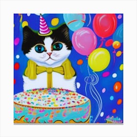 Birthday Cat with balloons Canvas Print