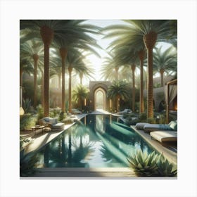 Pool With Palm Trees Canvas Print