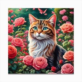A Cat's Serenade Among the Roses Canvas Print