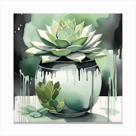 Succulents In A Vase Monochromatic Watercolor 2 Canvas Print