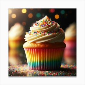 Scrumptious Rainbow Cupcake with Creamy Vanilla Frosting and Sprinkles, Perfect for Birthdays, Celebrations, and Sweet Treats Canvas Print