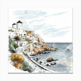 Watercolor Sketch Of A Village Canvas Print