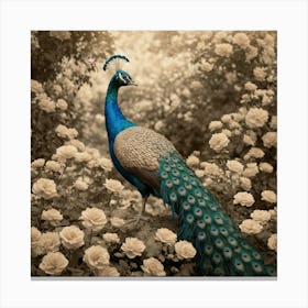 Default Pastel Peacock In A Sepia Garden A Beautifully Detaile 0 Canvas Print