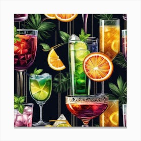 Alcoholic Drinks Seamless Pattern Canvas Print