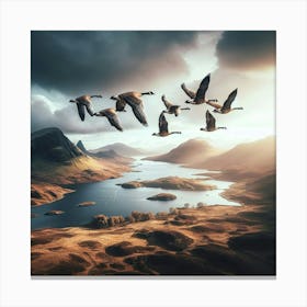 Wintering Geese Over Scotland Canvas Print