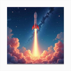 Rocket Ascending Through A Watercolor Vivid Star Field 1 Canvas Print