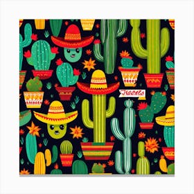 Mexican Cactus Seamless Pattern 2 Canvas Print