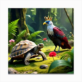 King Of The Birds In The Party Approaching Tortoise Looking Stern And Disapproving (4) Canvas Print