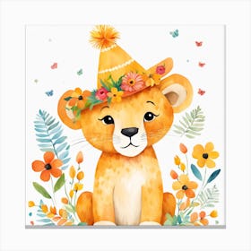 Floral Baby Lion Nursery Painting (18) Canvas Print