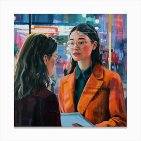 Two Asian Women With Glasses Talking 1 Canvas Print