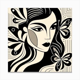 Matisse Style Female Portrait with Butterflies Canvas Print