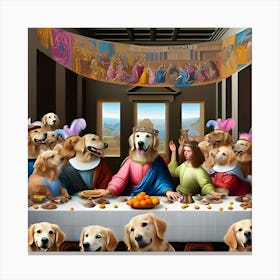 An Unusual Scene Featuring A Bunch Of Golden Retriever Dogs Attending A Rave That Is Themed After The Renaissance Era 2 Canvas Print