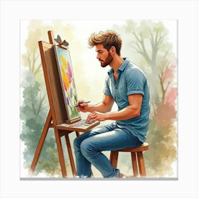 Watercolor Illustration Of A French Painter, Vibrant And Artistic Environment 1 Canvas Print