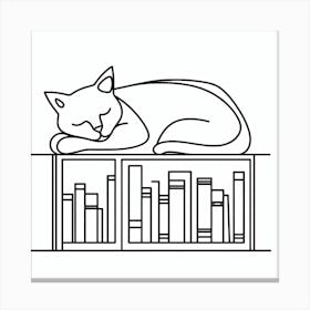 Cat Nap: A Minimalist Line Art of a Cat and a Bookshelf Canvas Print