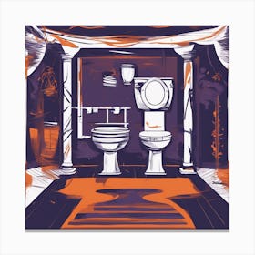 Drew Illustration Of Toilet On Chair In Bright Colors, Vector Ilustracije, In The Style Of Dark Navy (3) Canvas Print