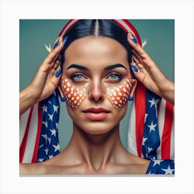 American Girl With American Flag Makeup Canvas Print